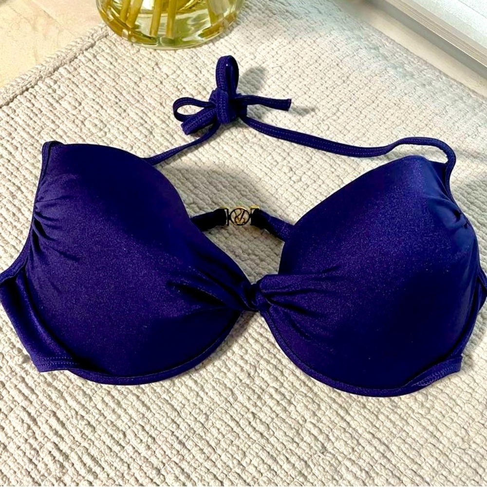 Victoria’s Secret Purple Push-Up Bikini Top with Gold VS clasp Size 36D Like New
